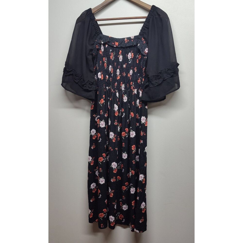 Angie Mini Dress Women Size L Black Floral Short Sleeve Romantic Feminine Party